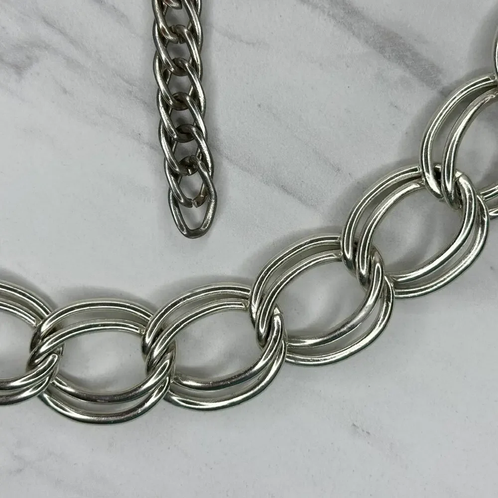 Chunky Silver Tone Double Oval Link Chain Belt One Size (OS) ✨